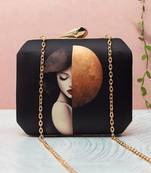 Abstract face art printed clutch bag for women with detachable strap