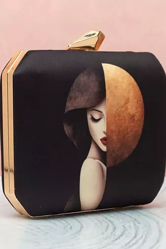 Abstract face art printed clutch bag for women with detachable strap