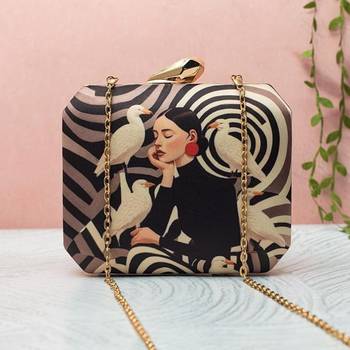 Swirl art printed clutch bag for women with detachable strap 1