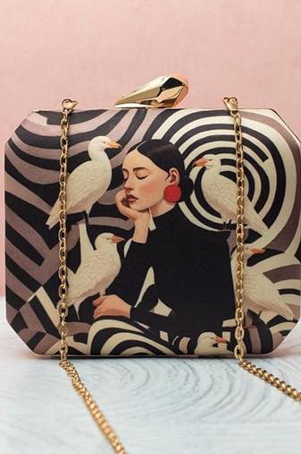Swirl art printed clutch bag for women with detachable strap
