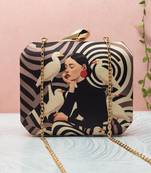 Swirl art printed clutch bag for women with detachable strap