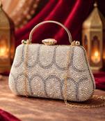 White pearl & arch-pattern handle clutch bag for women with detachable strap