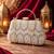 White pearl & arch-pattern handle clutch bag for women with detachable strap
