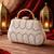 White pearl & arch-pattern handle clutch bag for women with detachable strap