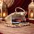 White pearl & arch-pattern handle clutch bag for women with detachable strap
