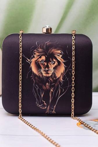 Majestic lion royale printed clutch for women with detachable strap