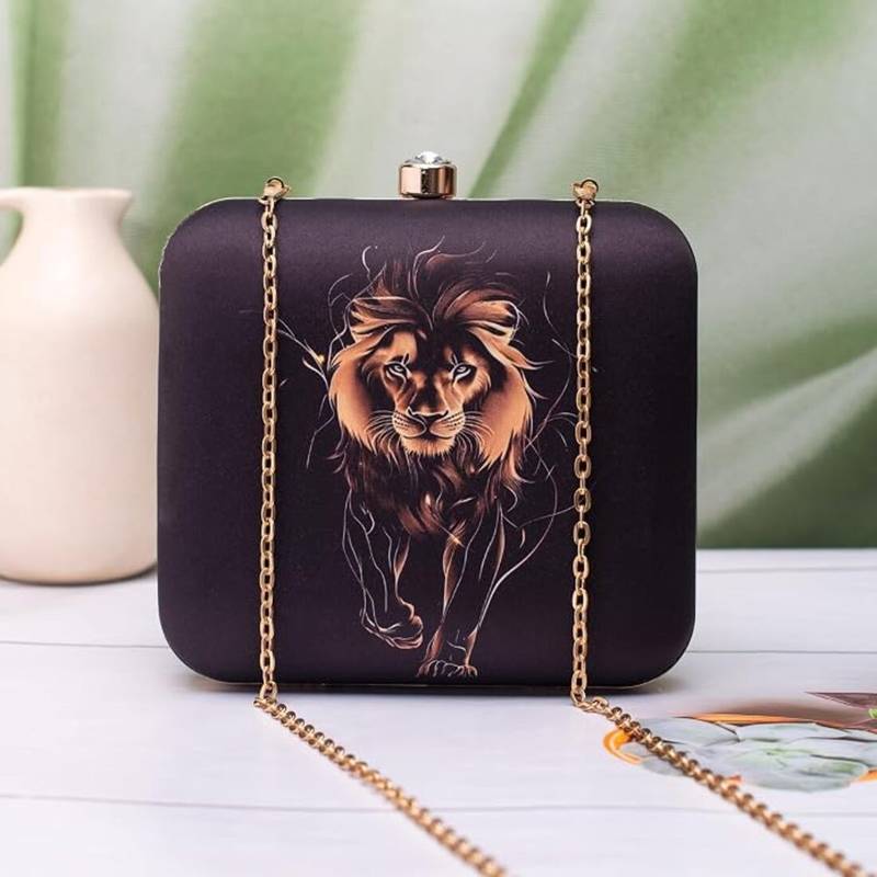 Majestic lion royale printed clutch for women with detachable strap