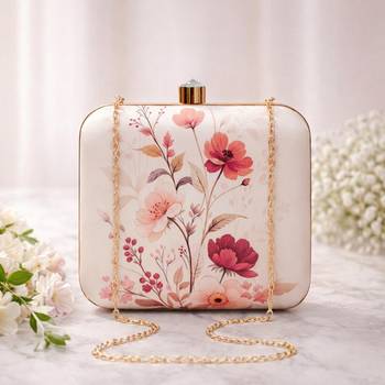 Soft pastel floral portrait clutch bag for women with detachable strap 1