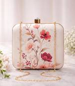 Soft pastel floral portrait clutch bag for women with detachable strap