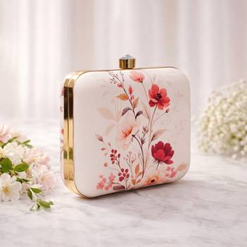 Soft pastel floral portrait clutch bag for women with detachable strap 2