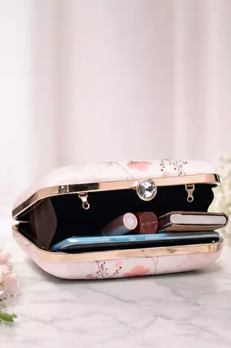 Soft pastel floral portrait clutch bag for women with detachable strap