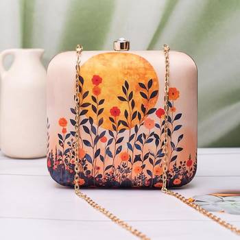 Royal ethnic harmony printed clutch for womenwith detachable chain 1