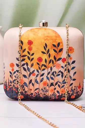Royal ethnic harmony printed clutch for womenwith detachable chain