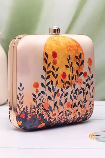 Royal ethnic harmony printed clutch for womenwith detachable chain