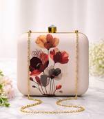 Abstract redbrown floral portrait clutch bag for women with detachable strap