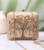 Golden tree pattern printed clutch bag for women with detachable strap