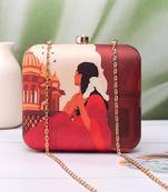 Red saree muse portrait clutch bag for women with detachable strap