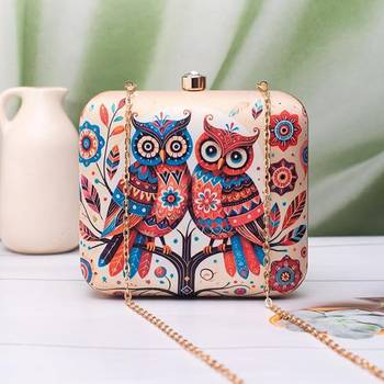 Twin owls printed clutch for women with detachable strap 1