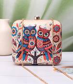 Twin owls printed clutch for women with detachable strap