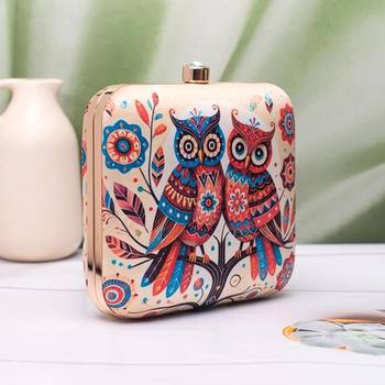 Twin owls printed clutch for women with detachable strap 2