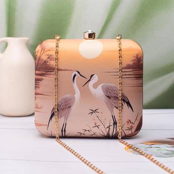 Twin cranes sunset printed clutch for women with detachable strap 1
