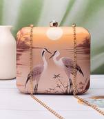 Twin cranes sunset printed clutch for women with detachable strap