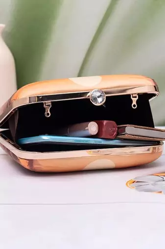 Twin cranes sunset printed clutch for women with detachable strap