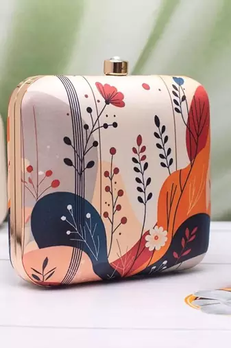 Abstract floral modern printed clutch for women with detachable chain strap