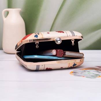 Abstract floral modern printed clutch for women with detachable chain strap 3