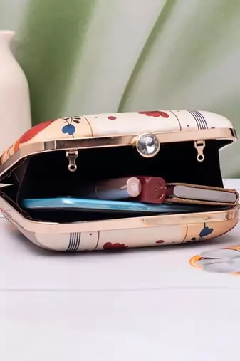 Abstract floral modern printed clutch for women with detachable chain strap