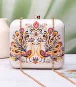 Royal twin peacocks pattern portrait clutch for women with detachable strap