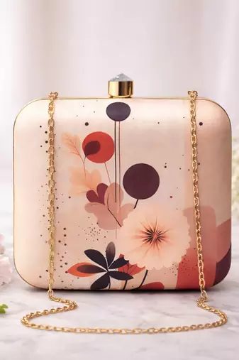 Minimal floral abstract printed clutch bag for women with detachable strap
