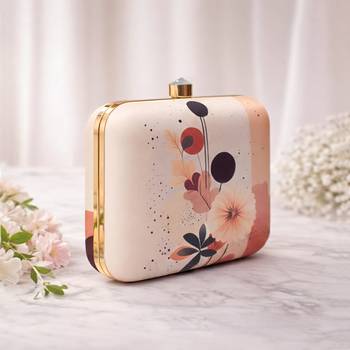 Minimal floral abstract printed clutch bag for women with detachable strap 2