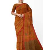 rust orange checked cotton blend saree with red border