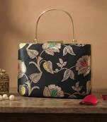 Deep blue heritage embroidered clutch bag for women with detachable strap