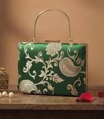 Emerald green gold embroidered clutch bag for women with detachable strap