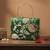 Emerald green gold embroidered clutch bag for women with detachable strap