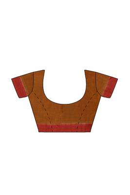 rust orange checked cotton blend saree with red border 5