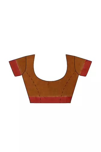 rust orange checked cotton blend saree with red border