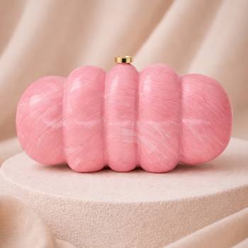 Elegant pink puff acrylic clutch bag for women with detachable strap 1