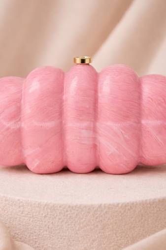 Elegant pink puff acrylic clutch bag for women with detachable strap