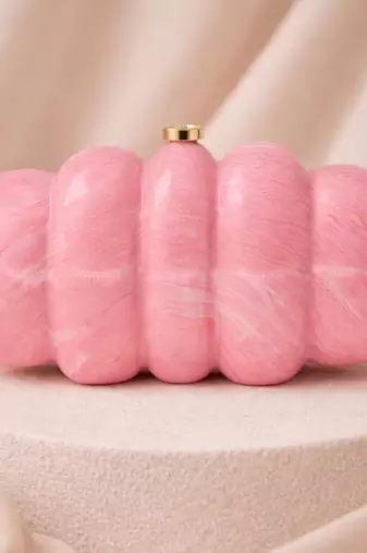 Elegant pink puff acrylic clutch bag for women with detachable strap