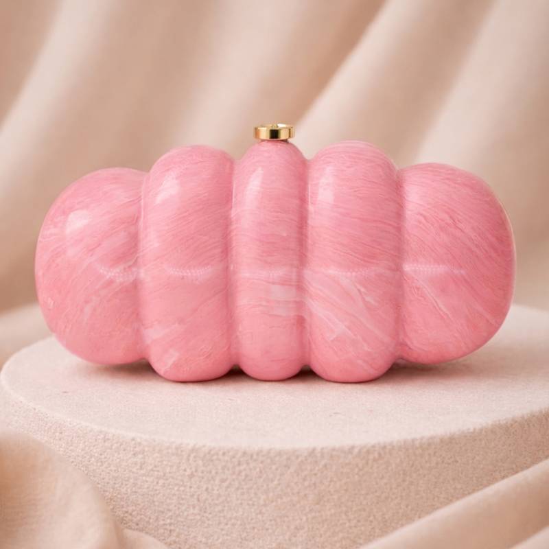 Elegant pink puff acrylic clutch bag for women with detachable strap