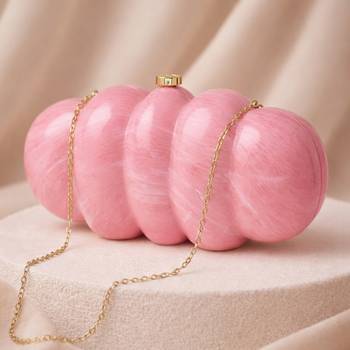 Elegant pink puff acrylic clutch bag for women with detachable strap 2