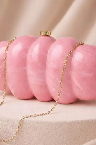 Elegant pink puff acrylic clutch bag for women with detachable strap