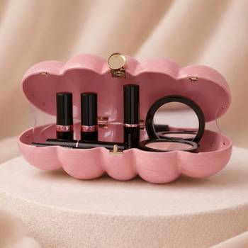 Elegant pink puff acrylic clutch bag for women with detachable strap 3