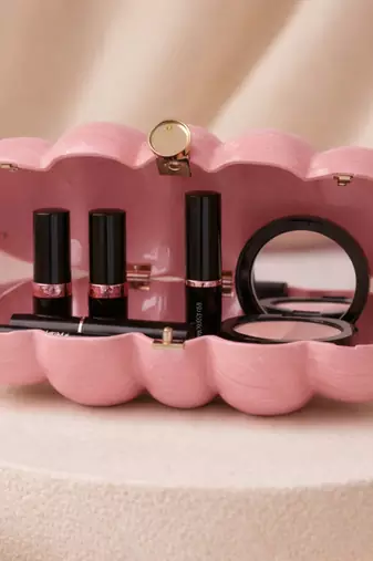Elegant pink puff acrylic clutch bag for women with detachable strap