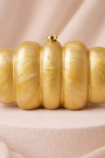 Elegant golden puff acrylic clutch bag for women with detachable strap