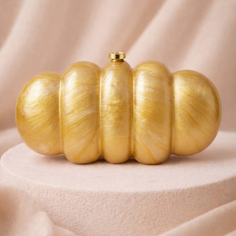 Elegant golden puff acrylic clutch bag for women with detachable strap