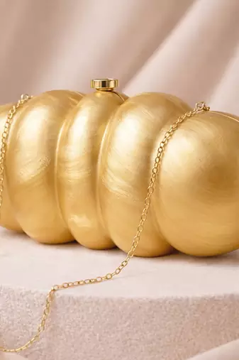 Elegant golden puff acrylic clutch bag for women with detachable strap